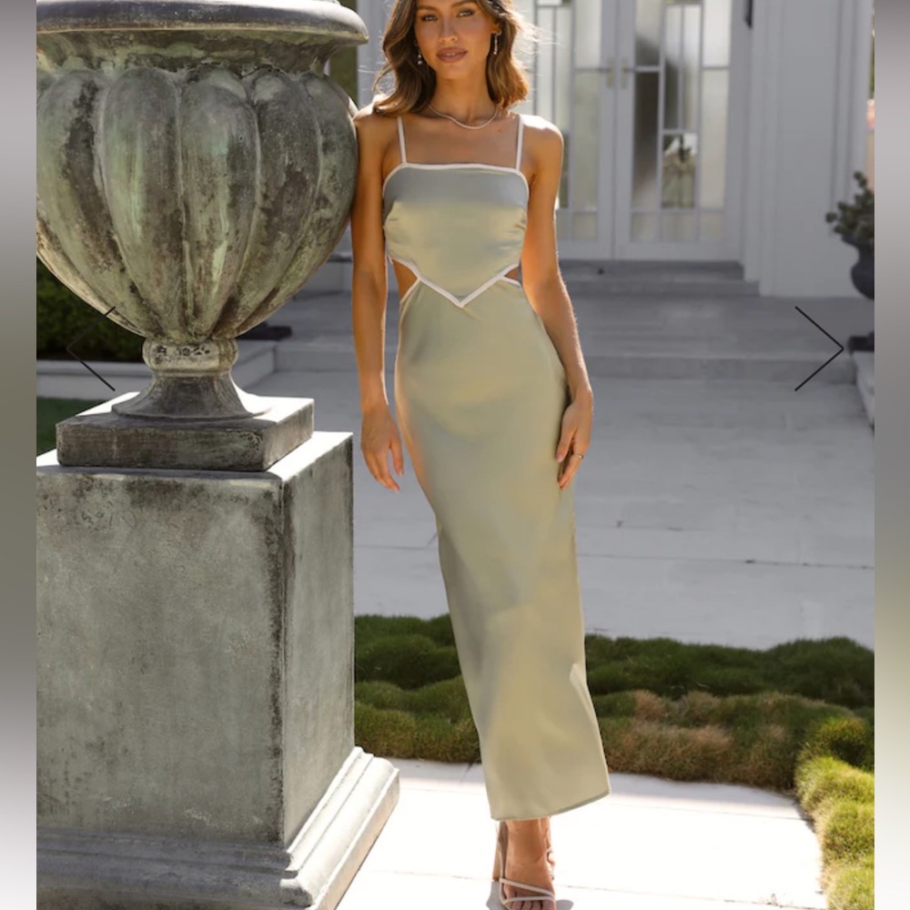 Green and Beige Satin dress